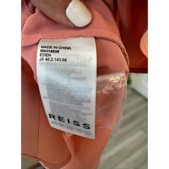 New REISS Eden Matte 100% Silk Tunic Button Down Shirt in Coral Pink Size 4 - Picture 9 of 11